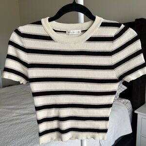 Active USA Striped Knit Top in Black and Cream